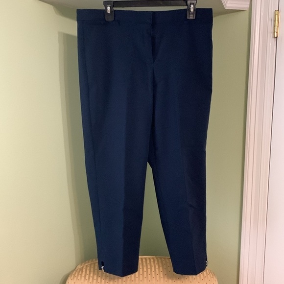 Ruby Rd navy pants with rhinestone’s ankle silver hardware Size 14P stretch - Picture 1 of 8